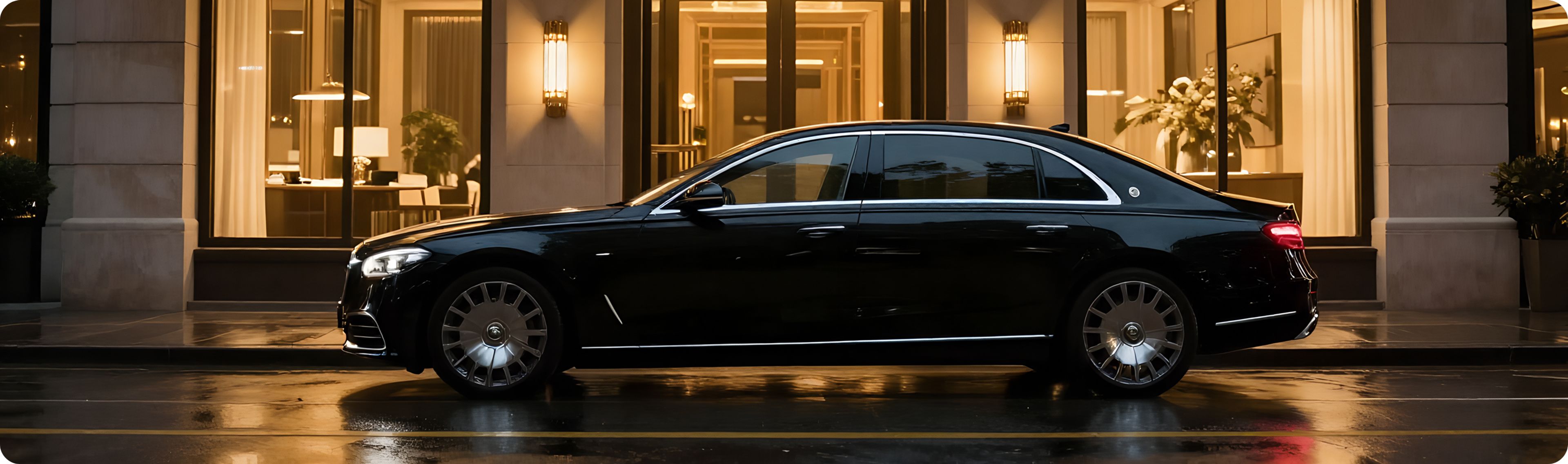 Exclusive Sedan parked in front of a luxury hotel