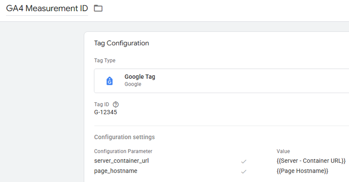 Web Google Tag configuration showing the injection of the page_hostname parameter.