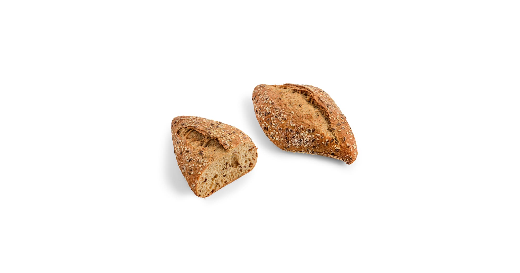 Catalan style multigrain wheat roll, deep-frozen, part-baked.