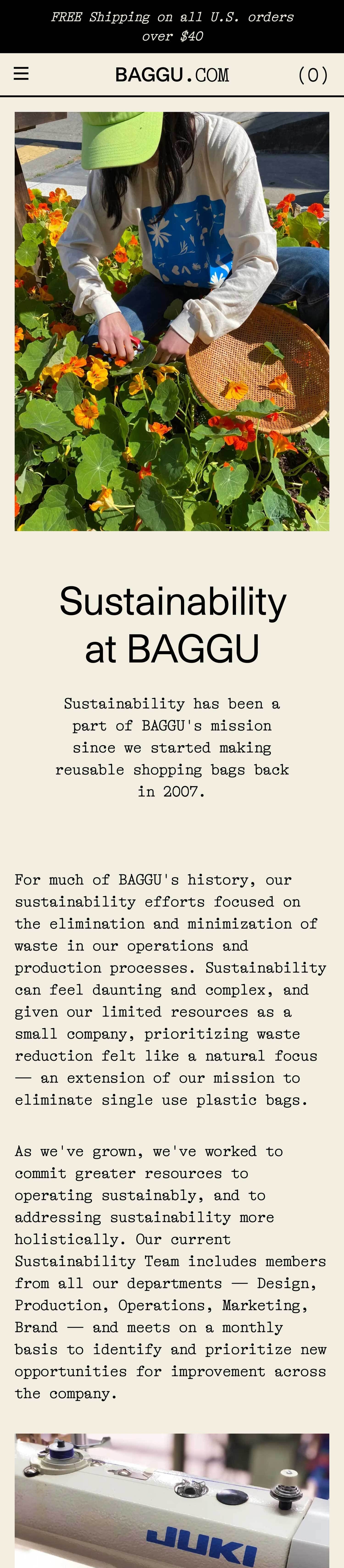 Baggu sustainability page mobile layout preview