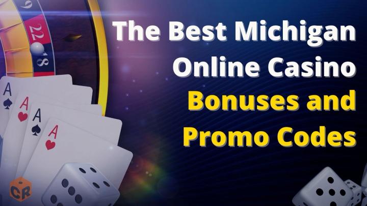 Graphic featuring a roulette wheel, aces, and dice with text: The Best Michigan Online Casino Bonuses and