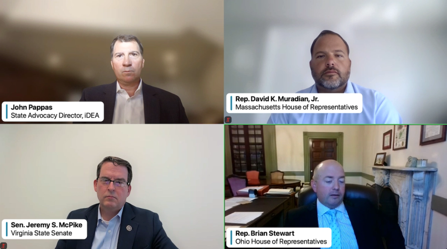 Four-way split-screen video call with John Pappas, Rep. David K. Mur