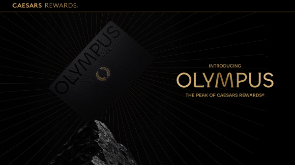 Black Caesars Rewards Olympus card on a mountain peak with text: Introducing Olympus, the peak of