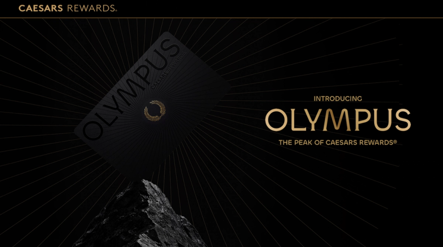 Black Caesars Rewards Olympus card on a mountain peak with text: Introducing Olympus, the peak of