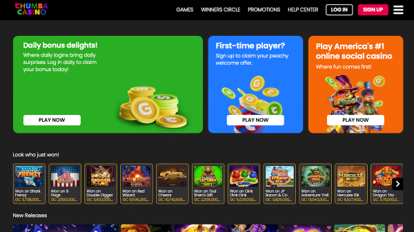 chumba casino home screen