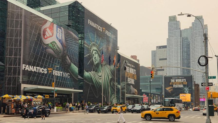 Large Fanatics Fest NYC banners on the exterior of the Javits Center in New York