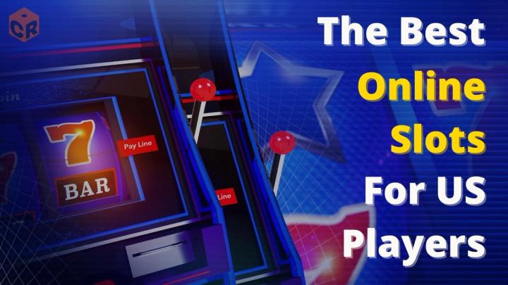 Graphic of a slot machine next to the text: The Best Online Slots For US Players.