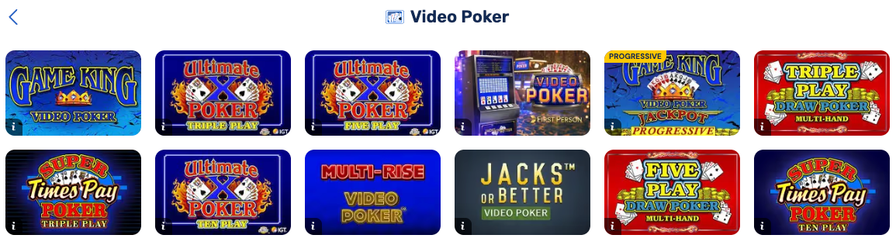 BetRivers Casino video poker titles
