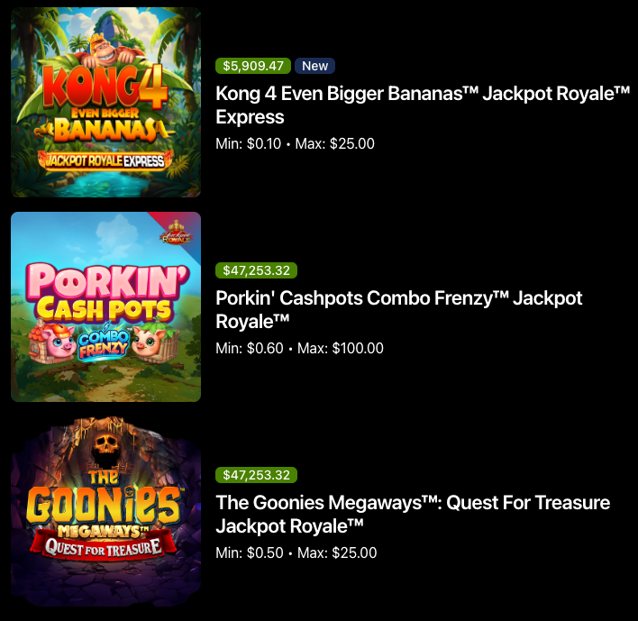 Fanatics Casino jackpot slot titles