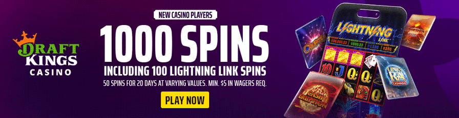 DraftKings Casino promo banner offering new players 1000 spins, including