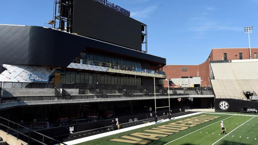 Construction on the North End Zone at FirstBank Stadium on the campus of Vanderbilt University in Nashville, Tennessee.