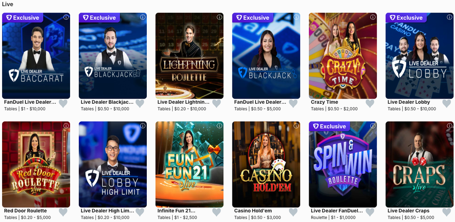 FanDuel Casino live dealer options