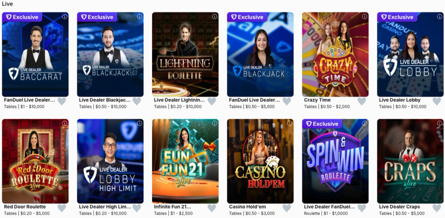 FanDuel Casino live dealer options