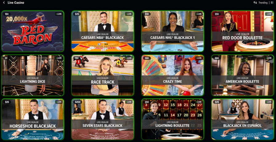 Caesars Palace live casino games