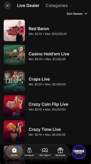 Fanatics Casino app home screen screenshot