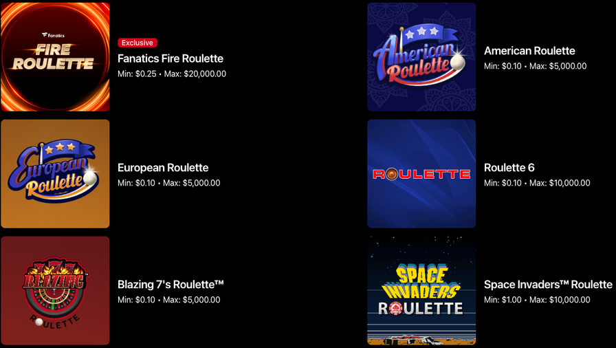 Fanatics Casino roulette games