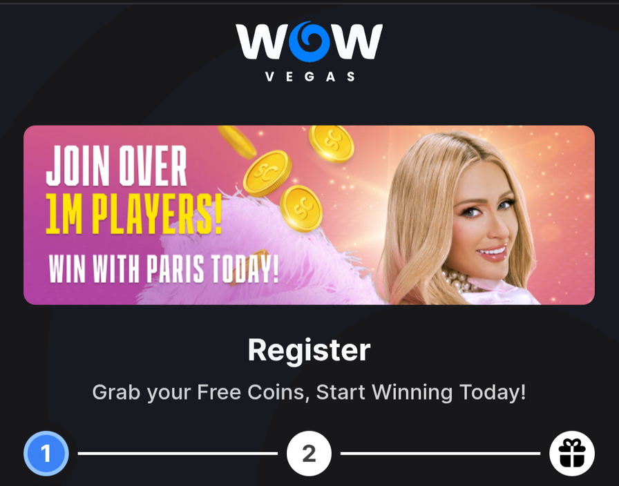 WOW Vegas slots lobby with featured game tiles on mobile browser