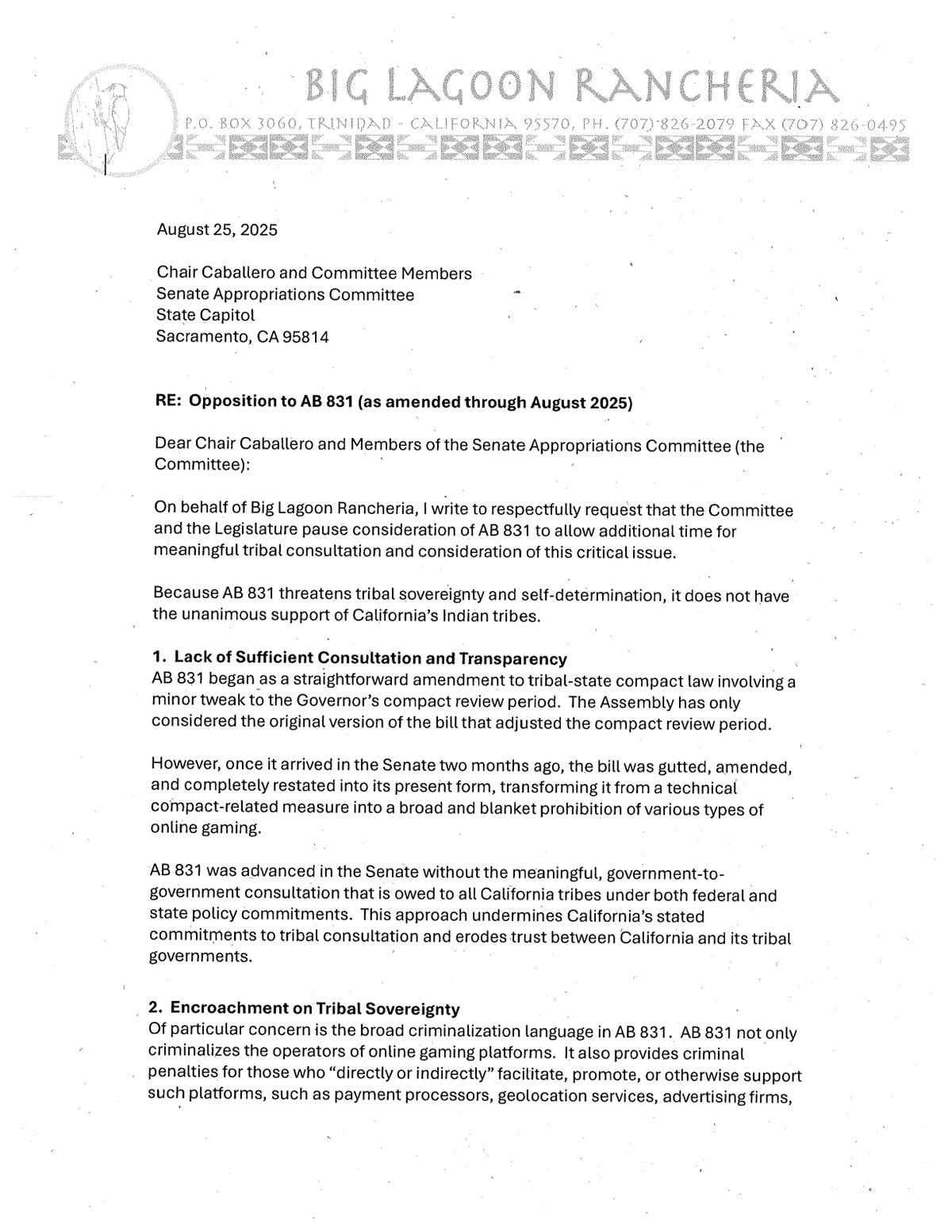 Ltr to Senate Appropriations Committee Oposition to AB 831 8.25.25 preview