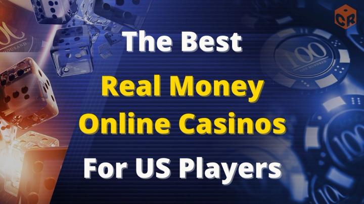Graphic with text "The Best Real Money Online Casinos For US Players" on a blue