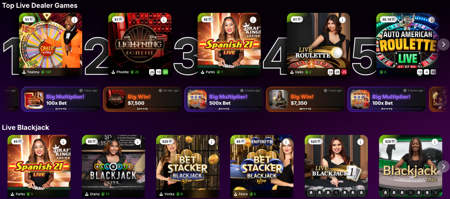 DraftKings Casino live dealer games