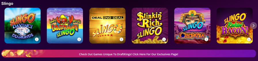 DraftKings Casino Slingo games