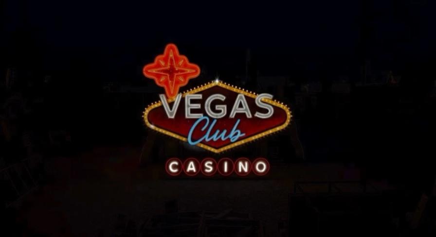 A glowing retro neon sign for "Vegas Club Casino" against a dark background.