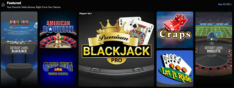 BetMGM Casino featured table games