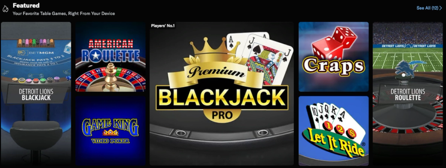BetMGM Casino featured table games