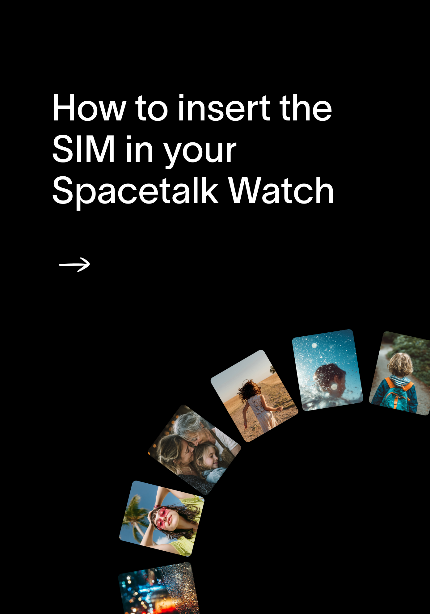 Step 02: Insert a SIM in your Spacetalk Watch, with a semicircle of small photos of people below.