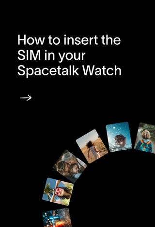 Step 02: Insert a SIM in your Spacetalk Watch, with a semicircle of small photos of people below.