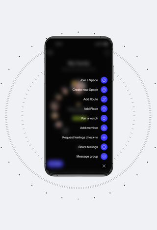 A smartphone displays an app menu with "Pair a watch" highlighted in green, on a light background with a circular pattern.