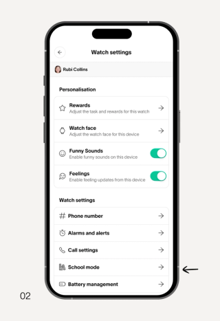 A smartphone displaying a "Watch settings" screen with options for personalization and device management.