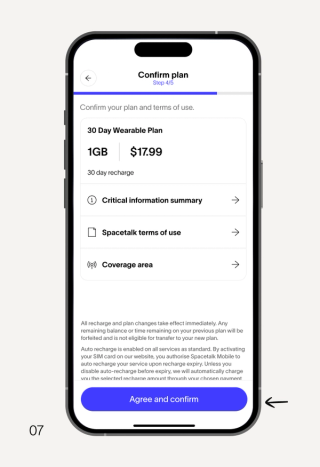 A mobile app screen for confirming a recurring payment of $17.99, showing input fields for card number, expiration, and CVV, with a virtual numeric keypad at the bottom.