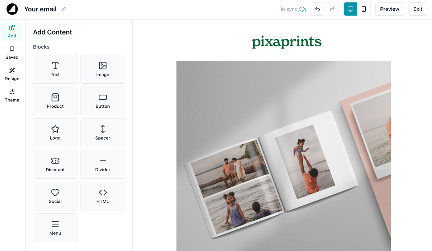 Gro email editor with a campaign styled to the brand