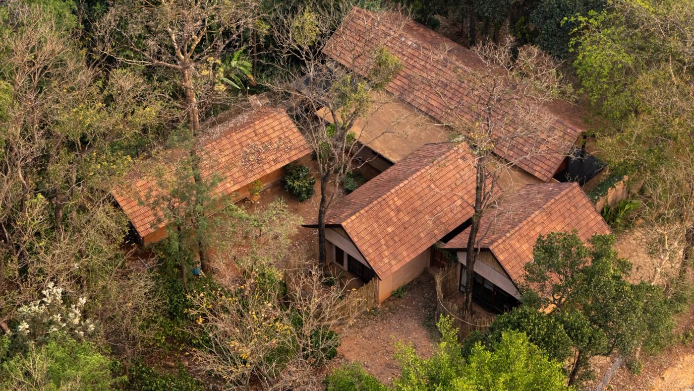 The house among the trees, seen from above