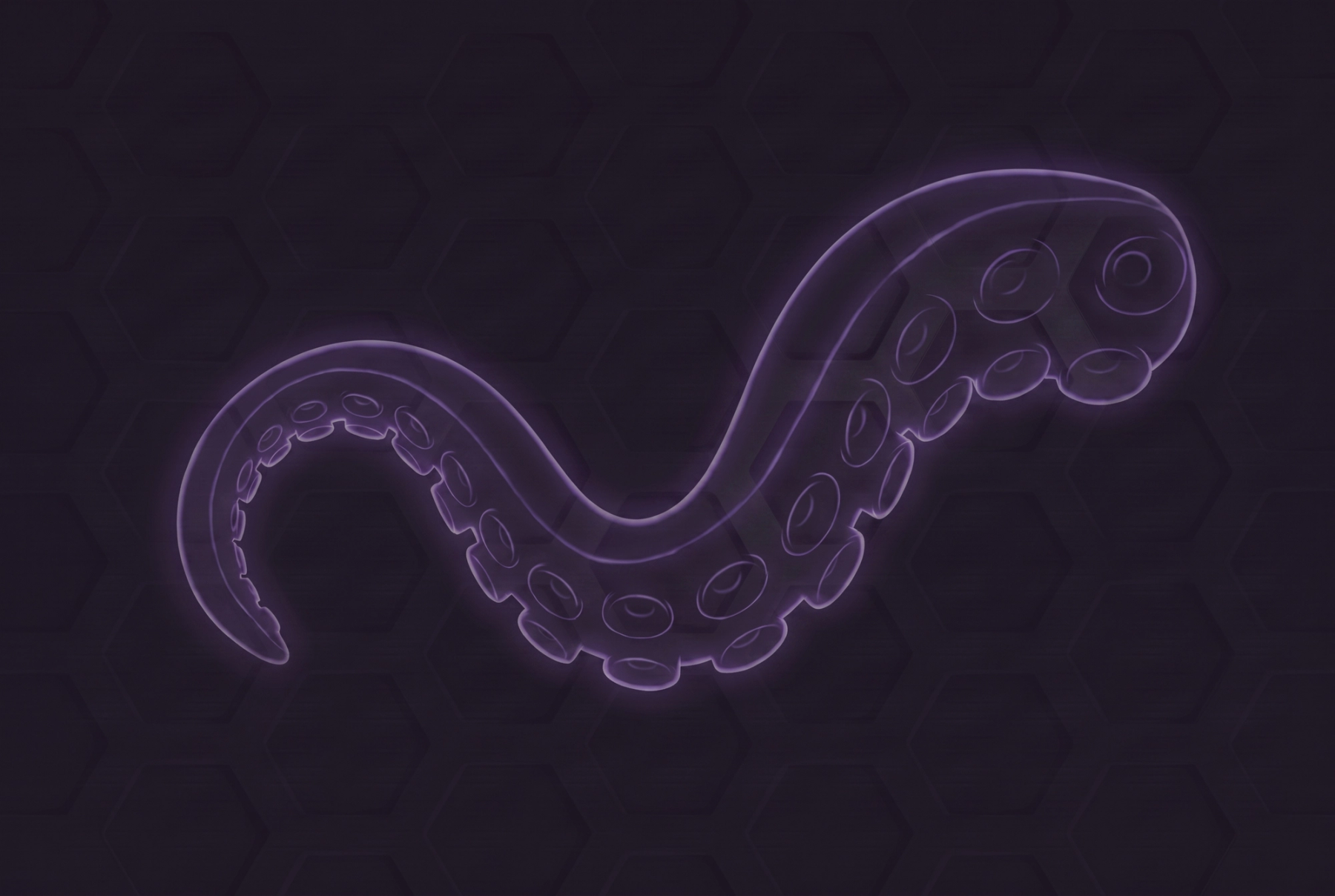 An Octo Agency tentacle curling across the hexagon pattern