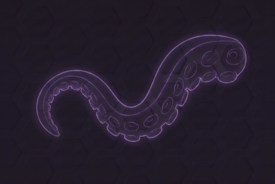 An Octo Agency tentacle curling across the hexagon pattern