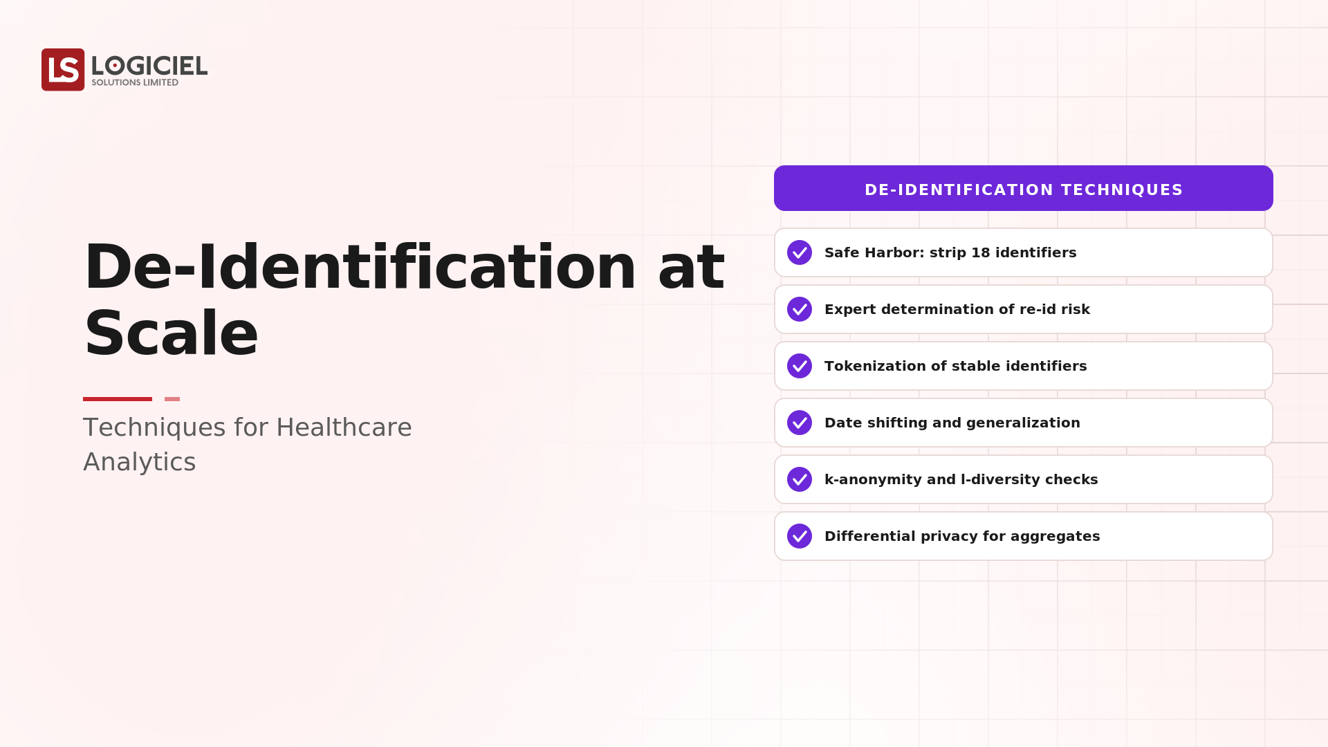 De-Identification at Scale: Techniques for Healthcare Analytics