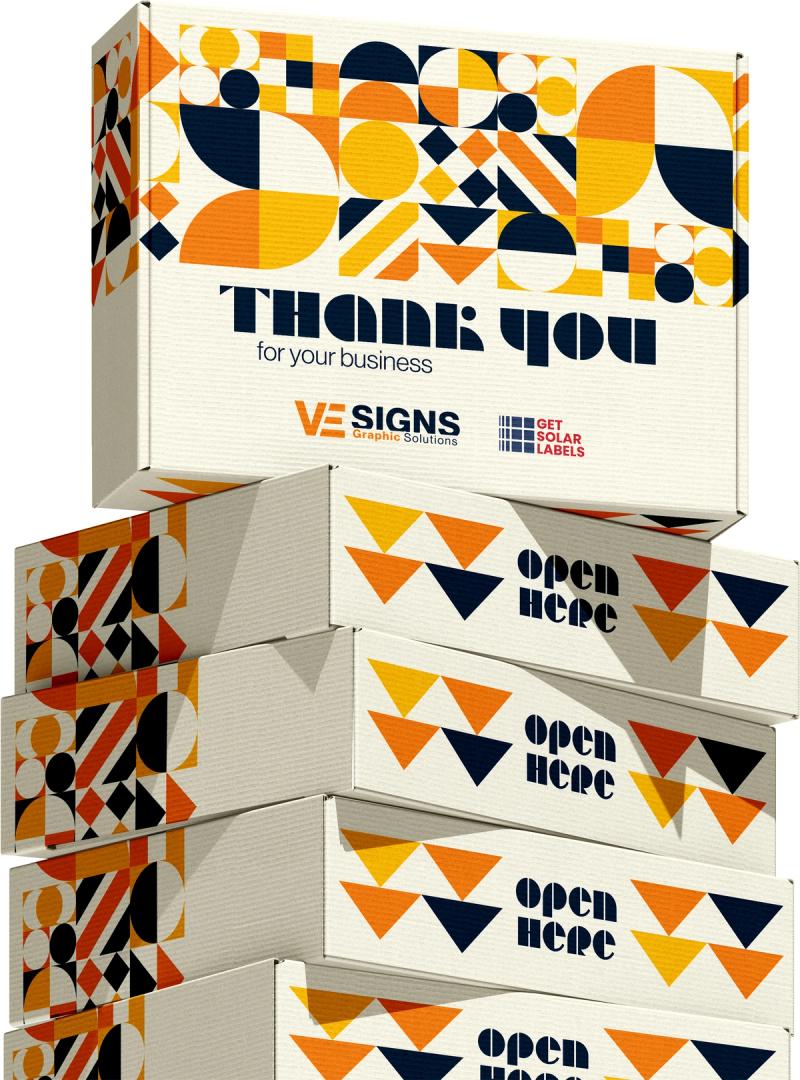 Custom printed corrugated product packaging boxes by VE Signs