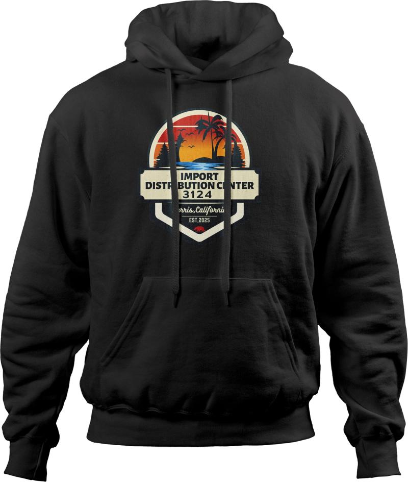 Custom printed hoodie with contractor logo, apparel decoration by VE Signs Riverside