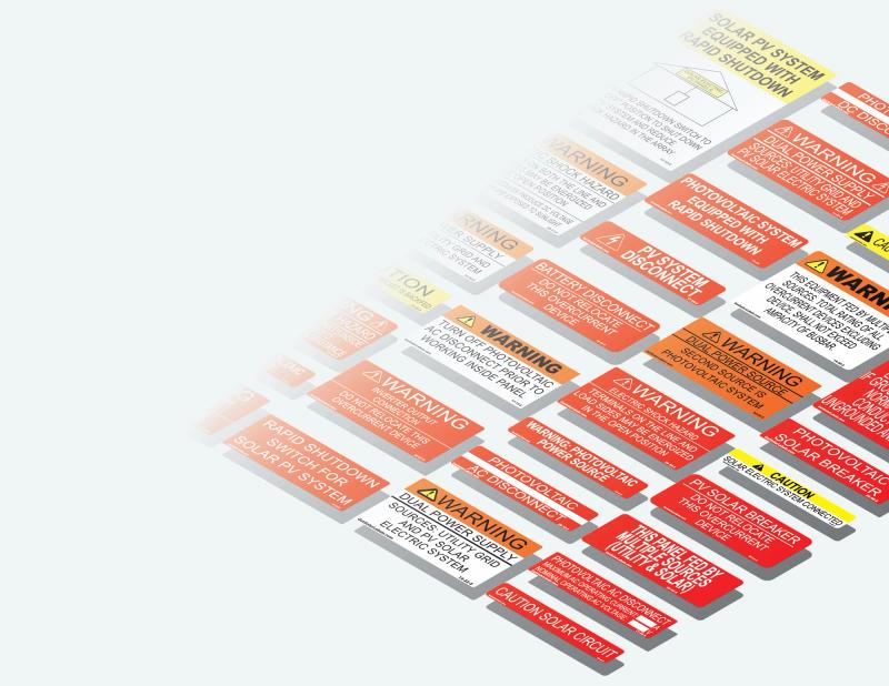Assortment of engraved solar warning and caution labels