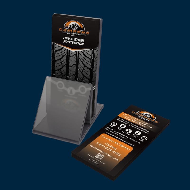 Campers RV Nation tire protection cards with counter display printed by VE Signs