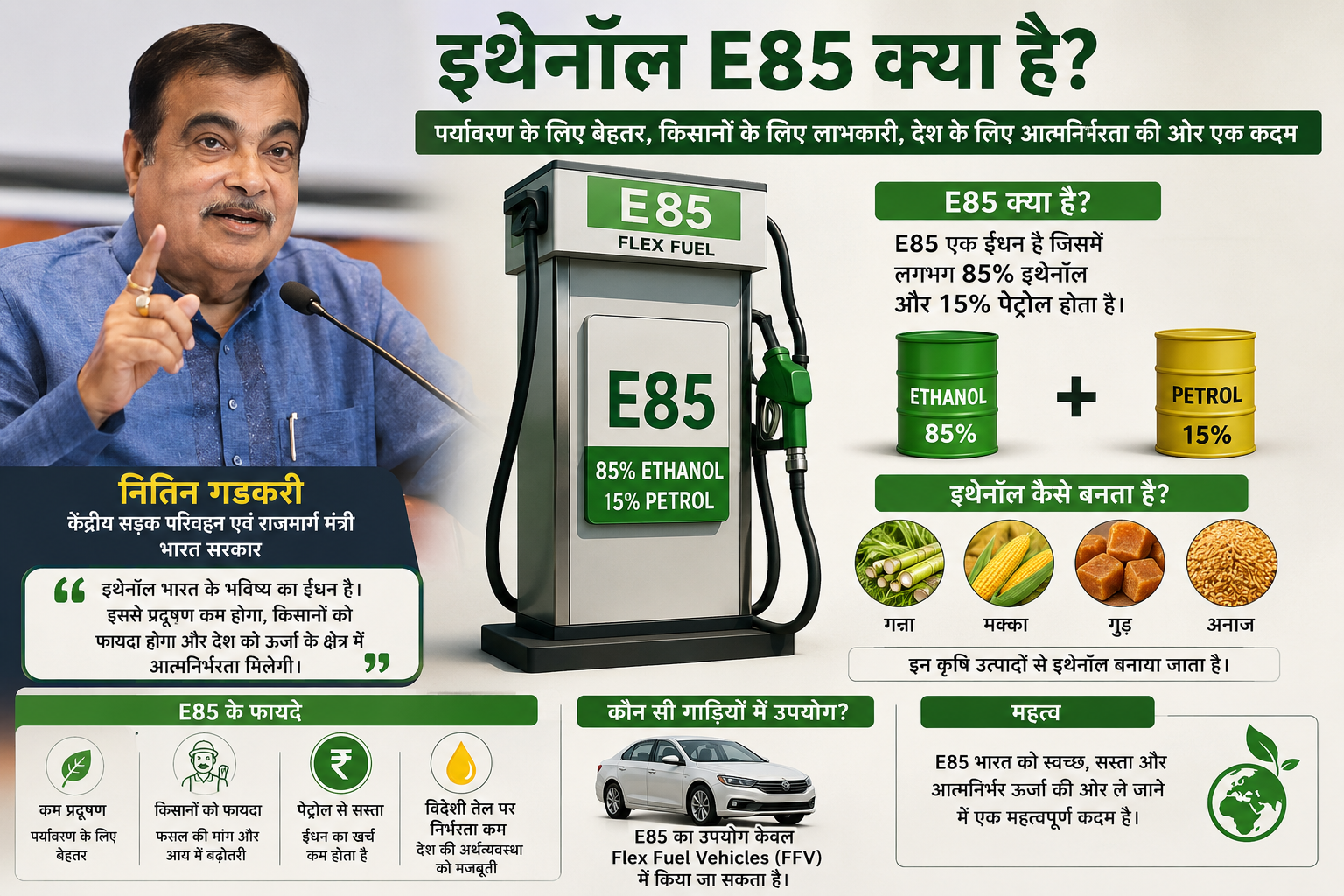 नितिन गडकरी का इथेनॉल ईंधन E85 क्या है