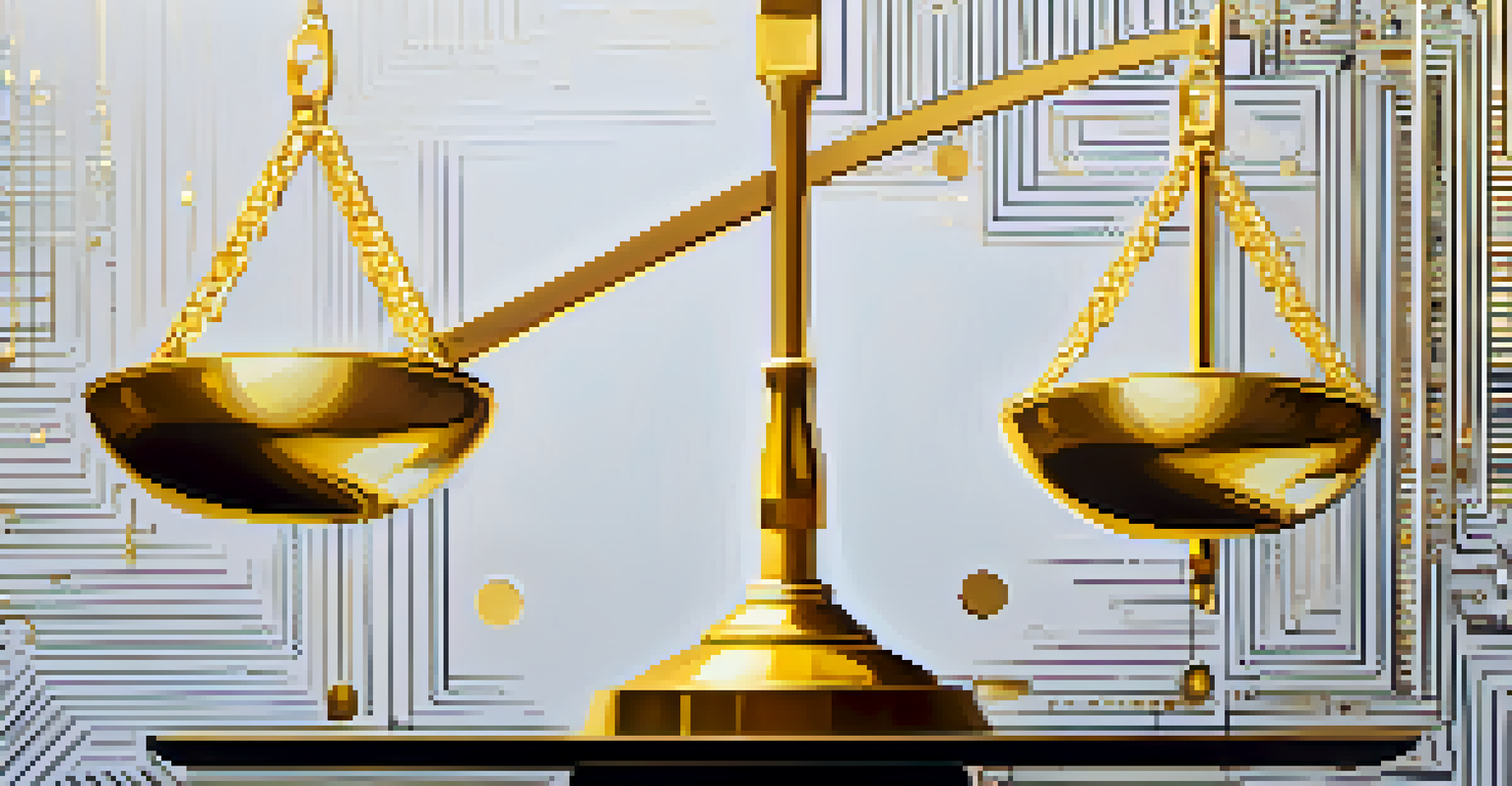 A balance scale with gold and a Bitcoin coin, set against a backdrop of abstract financial graphics.