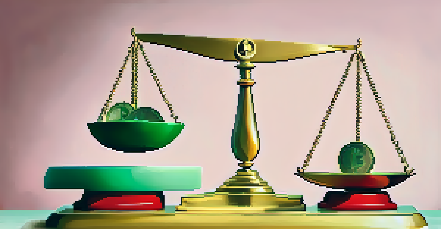A balanced scale with a Bitcoin symbol on one side and a clock on the other, set against a contrasting background.
