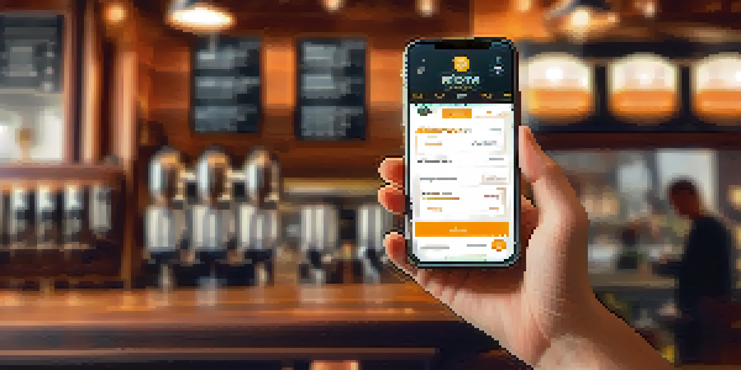 A smartphone displaying a user-friendly Bitcoin application interface in a cozy coffee shop setting.
