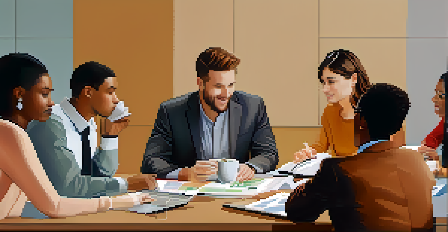 A diverse group of individuals discussing financial strategies at a table filled with laptops and charts.