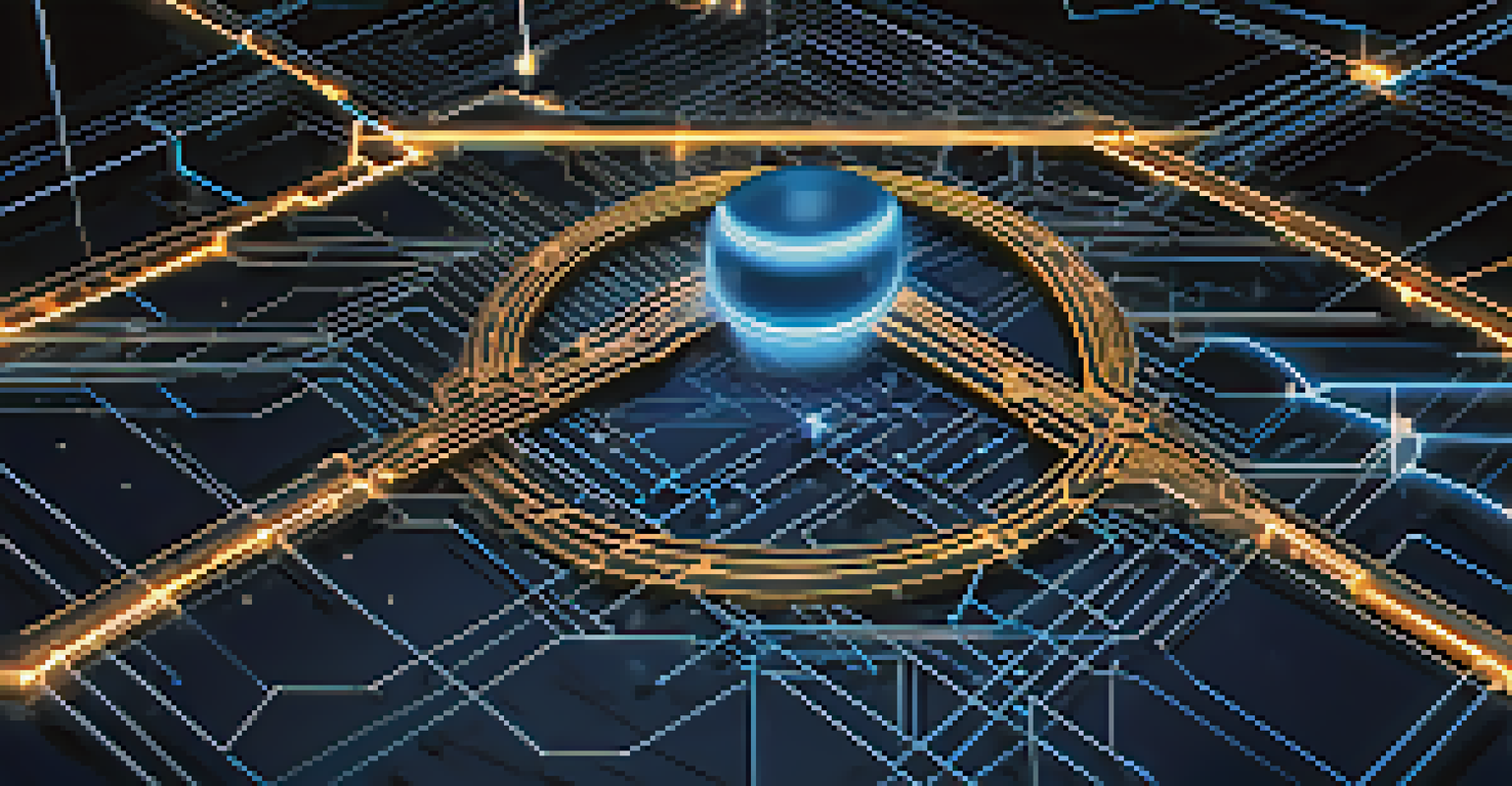 An abstract image of interconnected nodes and glowing lines representing the Bitcoin network against a dark blue background.