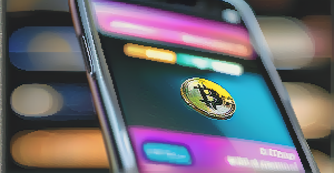 A smartphone displaying a modern Bitcoin wallet interface with vibrant colors and the Bitcoin logo.