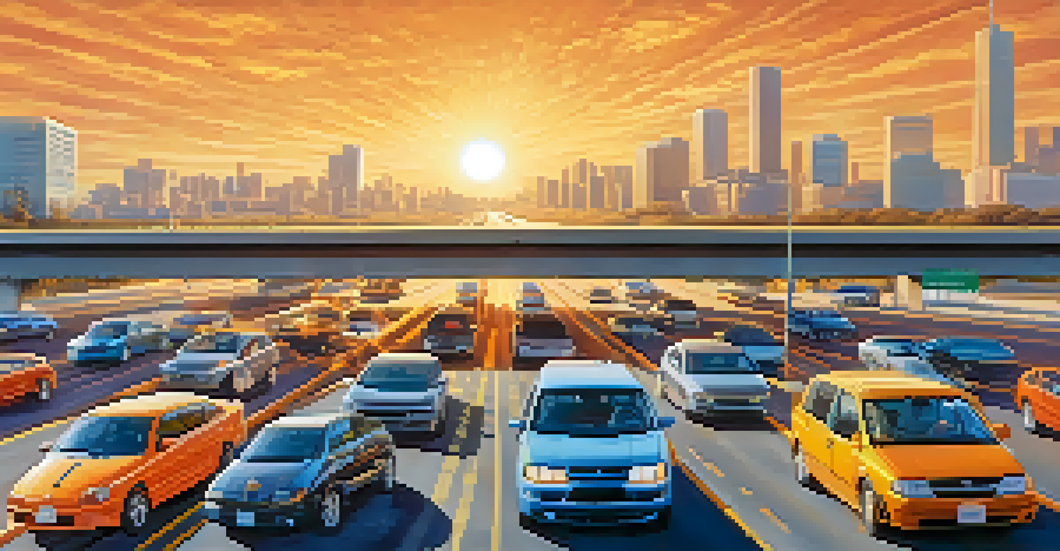 An illustration of a highway with multiple lanes for Bitcoin transactions, depicting smooth flow in one lane and congestion in another.
